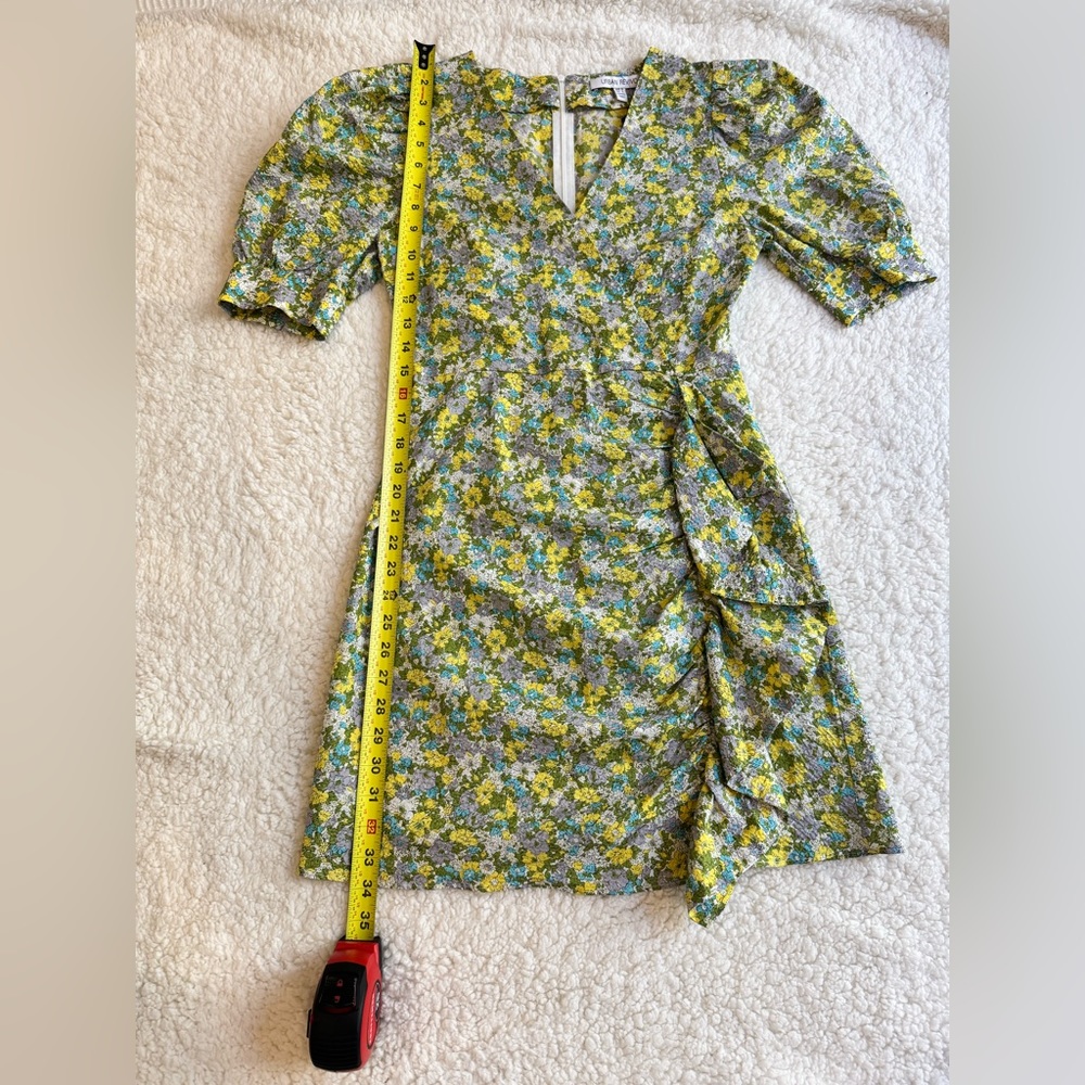 Urban Revivo Petra Yellow Retro Floral Wrap Puff Sleeve Mini Dress - Picture 4 of 6